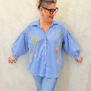 Chemise Grande Taille Vichy En Coton À Broderies Florales