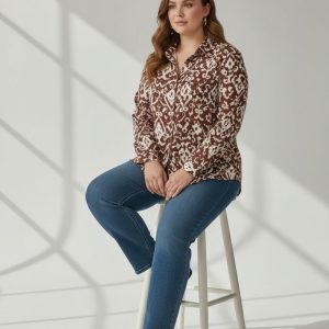 Chemise grande taille imprimé ethnique marron & beige
