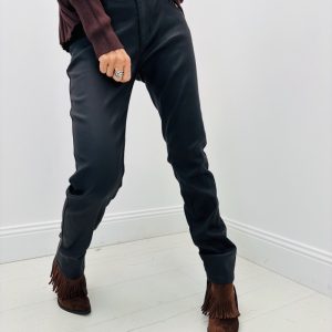 Pantalon Huilé Noir – Coupe Moderne & Finition Effet Cire