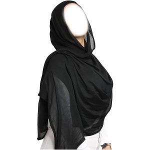 Châle léger en viscose et rayonne – Ensemble hijab uni avec bonnet intégré Noir