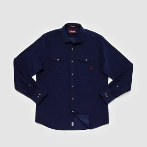 Chemise unie velours côtelé deux poches Bleu marine – MCS