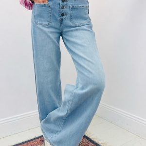 Jean Wide Leg Taille Haute À Détails Brodés