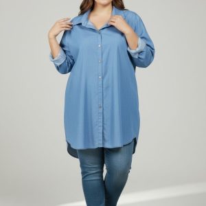 Chemise longue fluide grande taille en denim léger