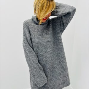 Robe Pull col Roulé côtelée