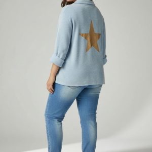 Veste maille souple esprit blazer étoile scintillante – Grande taille