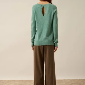 ABIGAIL pull col bateau goutte dos vert chiné