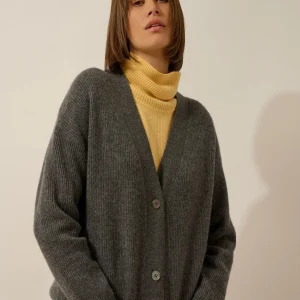 ADELE cardigan col v anthracite chiné