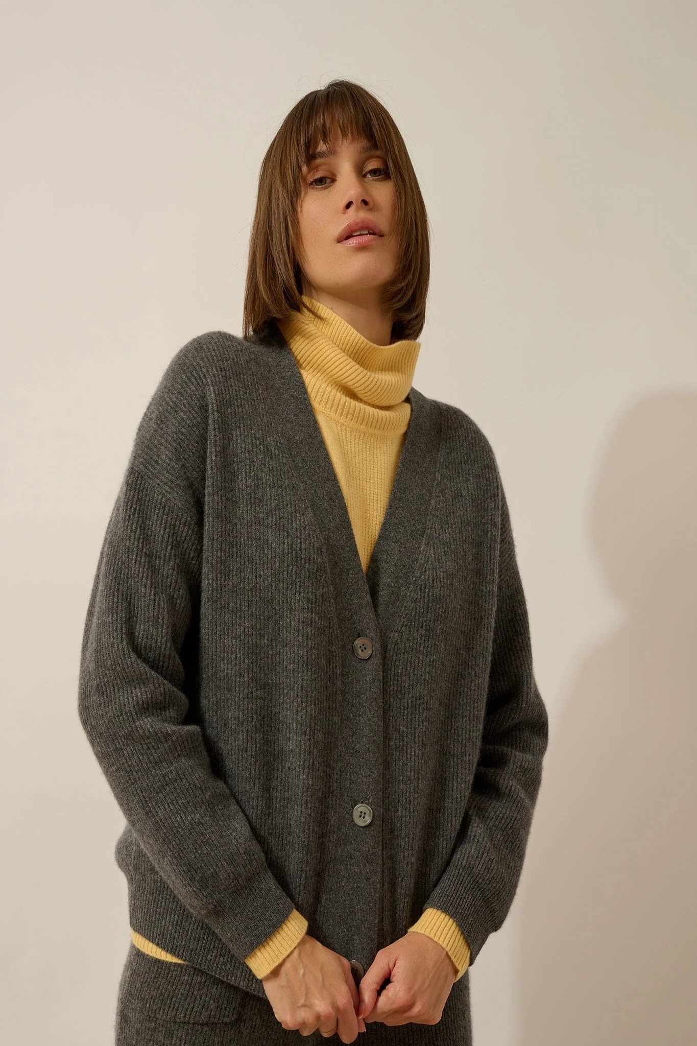 ADELE cardigan col v anthracite chiné