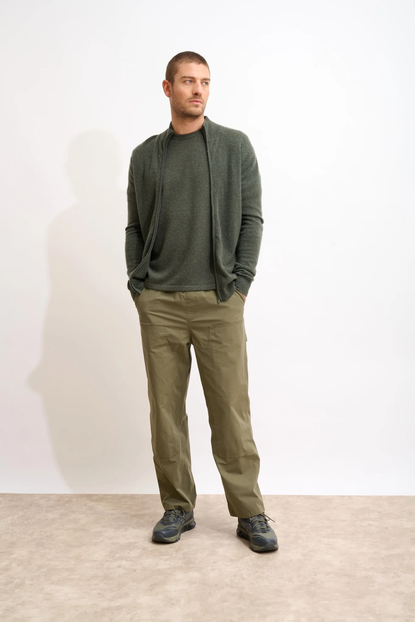 ALAN gilet zippé col montant kaki chiné