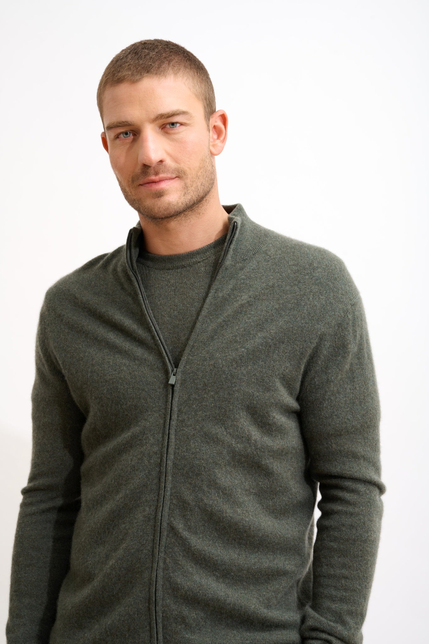 ALAN gilet zippé col montant kaki chiné - Image 3