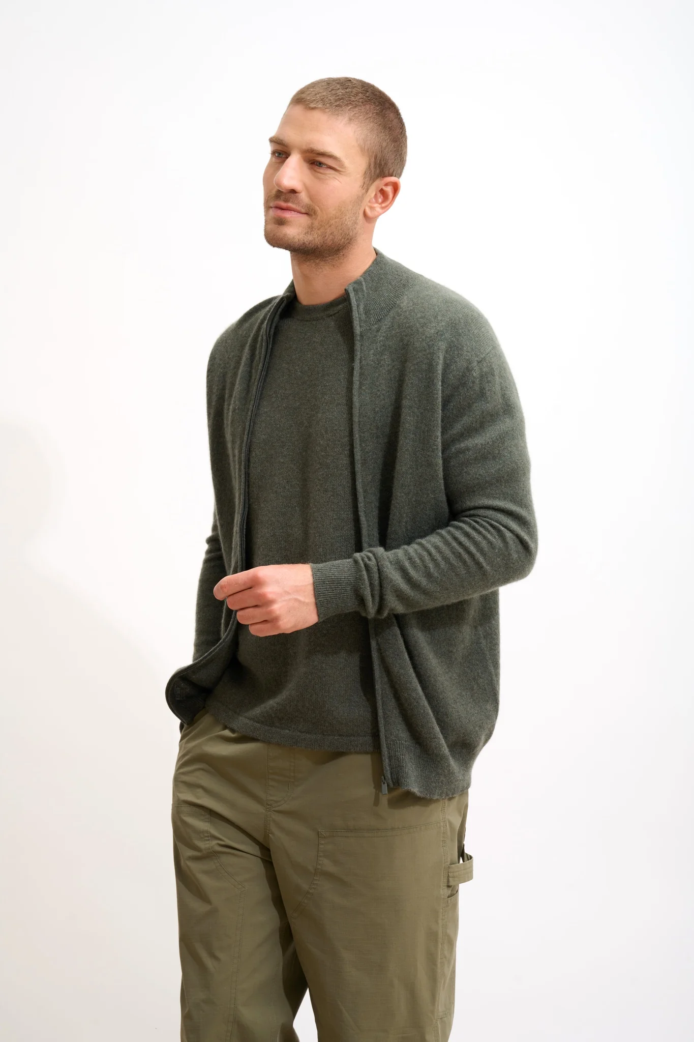 ALAN gilet zippé col montant kaki chiné - Image 5