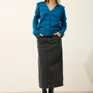 AMARISSE polo col v croisé 4 fils bi-color paon/vert canard