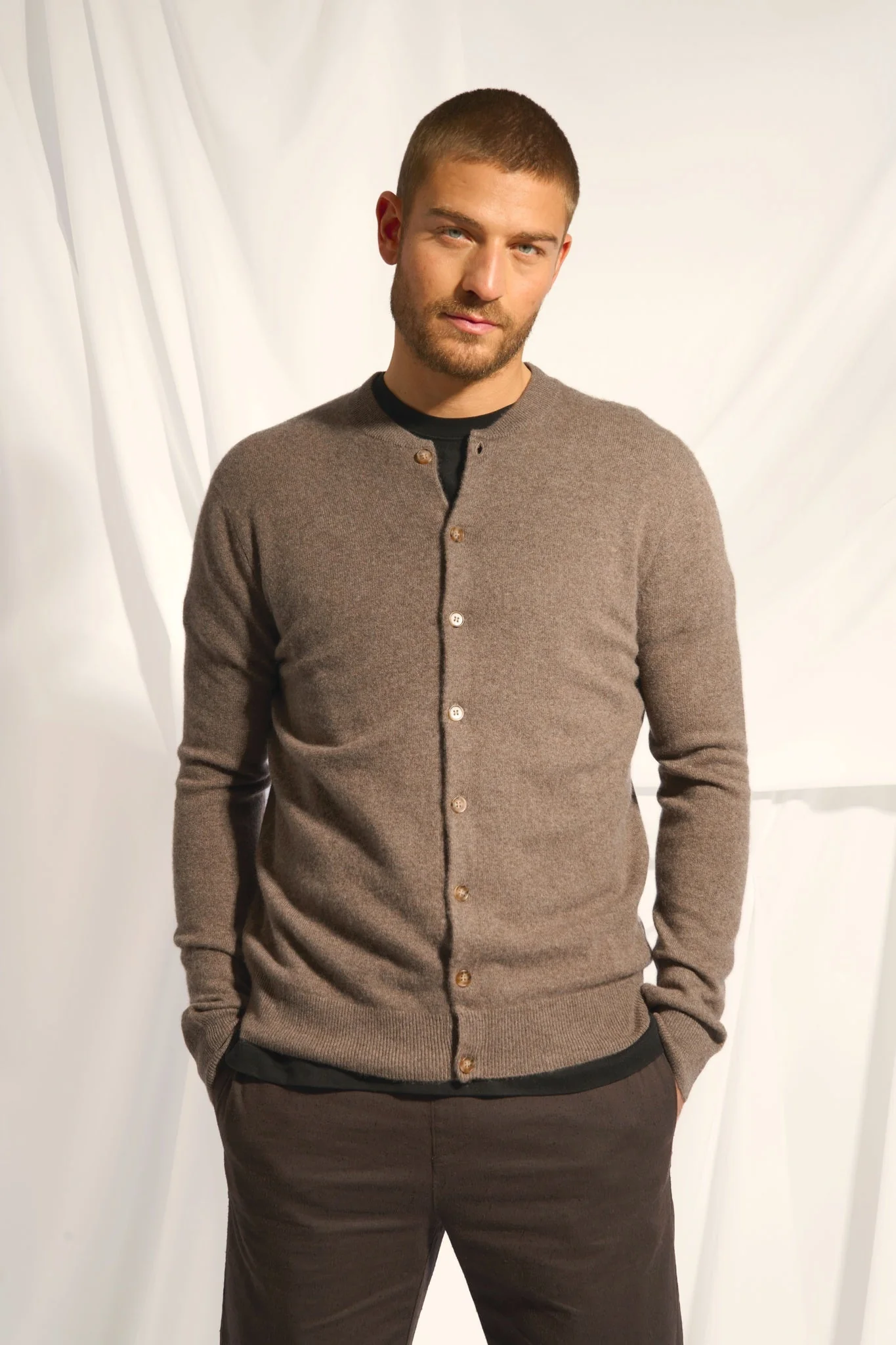 ANAIS cardigan col rond taupe chiné