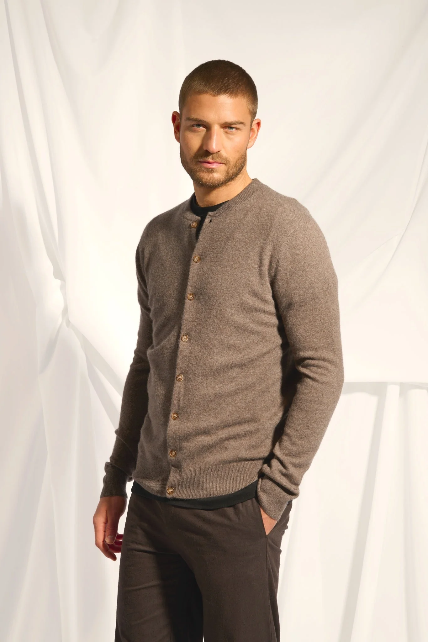 ANAIS cardigan col rond taupe chiné - Image 3