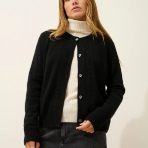 CALISTA cardigan col rond 4 fils noir