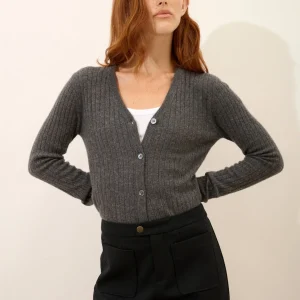 CAMILLE cardigan col v anthracite chiné
