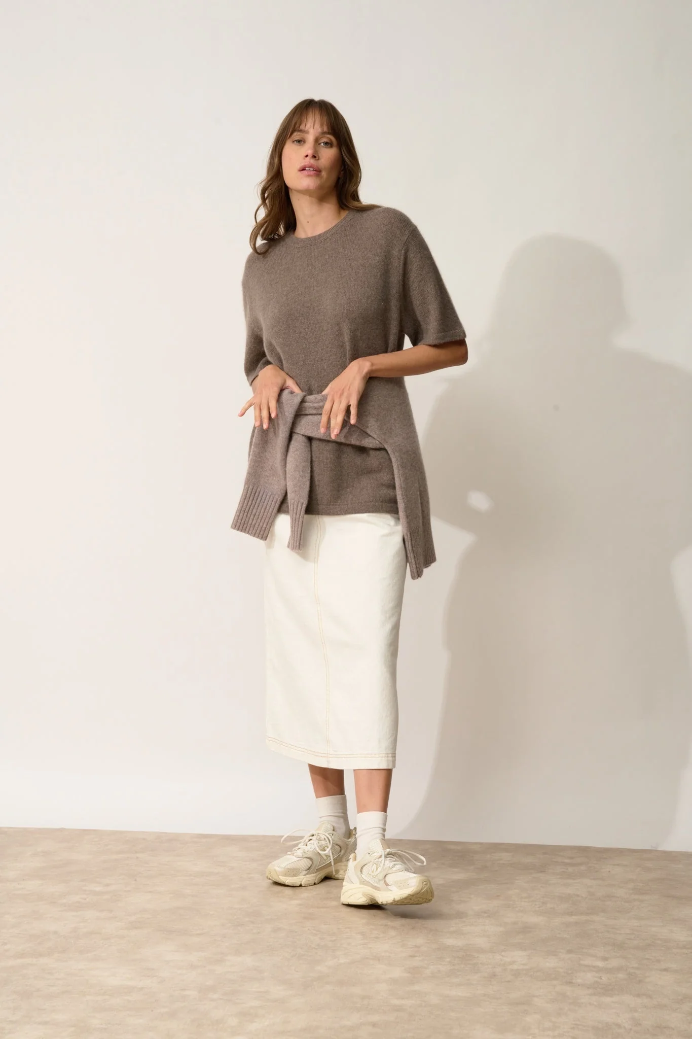 CARLA t-shirt col rond taupe chiné – Image 4