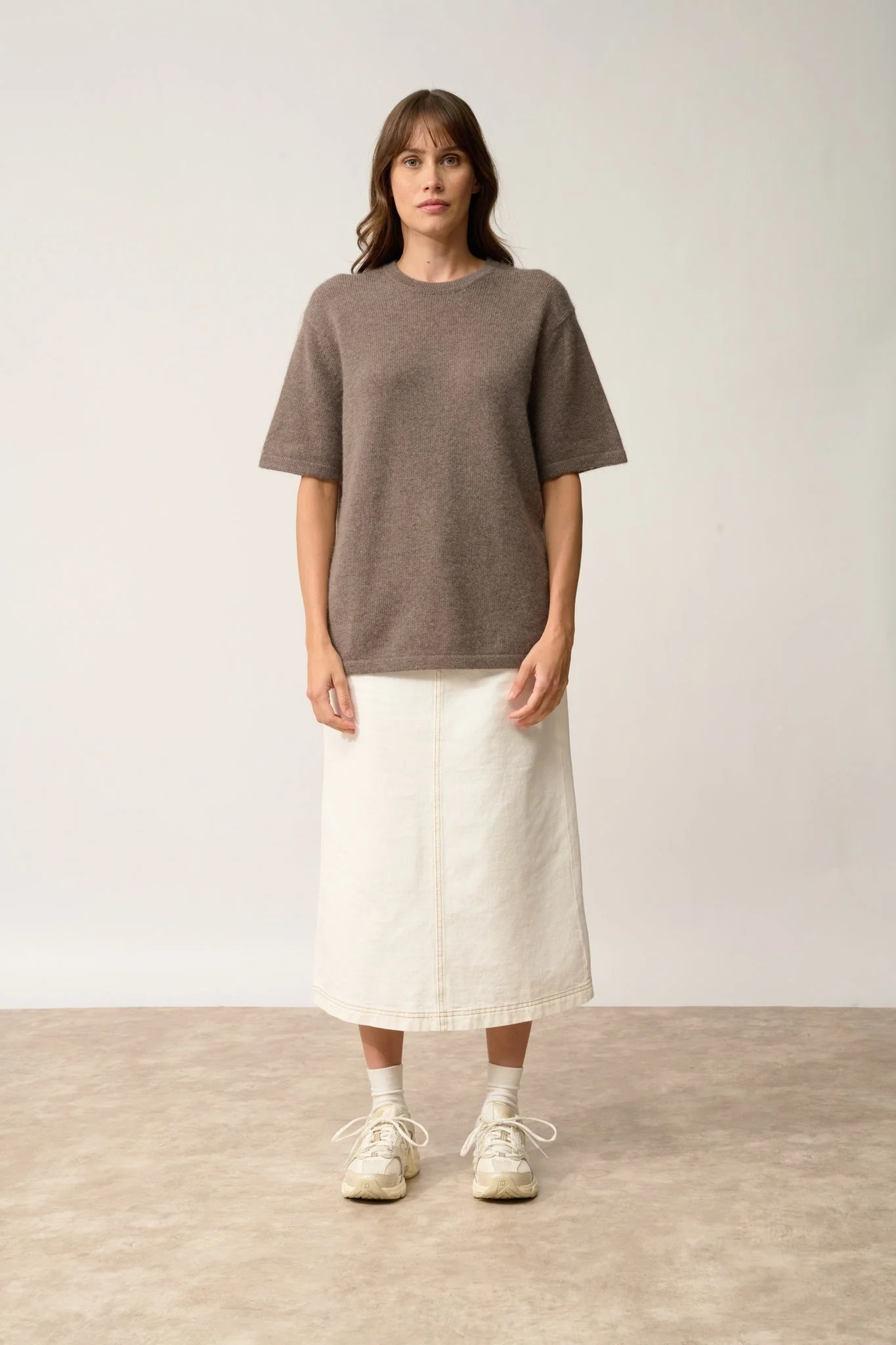 CARLA t-shirt col rond taupe chiné – Image 6