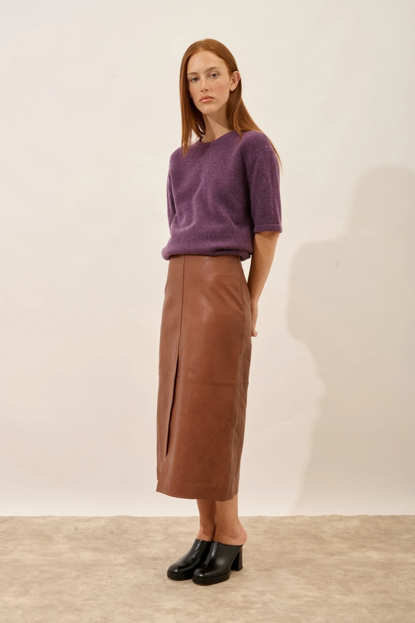 CARLA t-shirt col rond violet chiné – Image 2