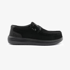 Chaussure bateau Saint‑Jean nubuck noir
