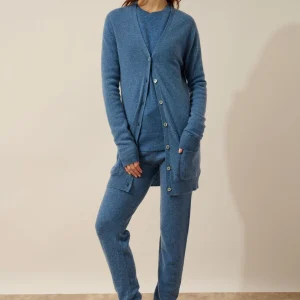 CHELSEA cardigan col v bleu denim