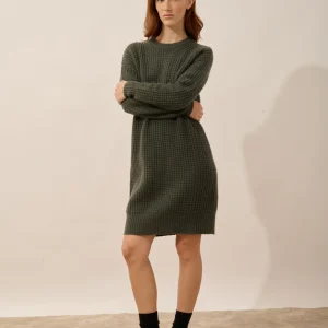 CHEWA robe col rond 8 fils kaki chiné