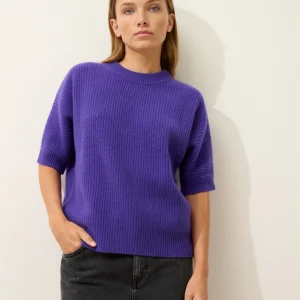 ÉRINA t-shirt col bateau chauve souris 4 fils améthyste