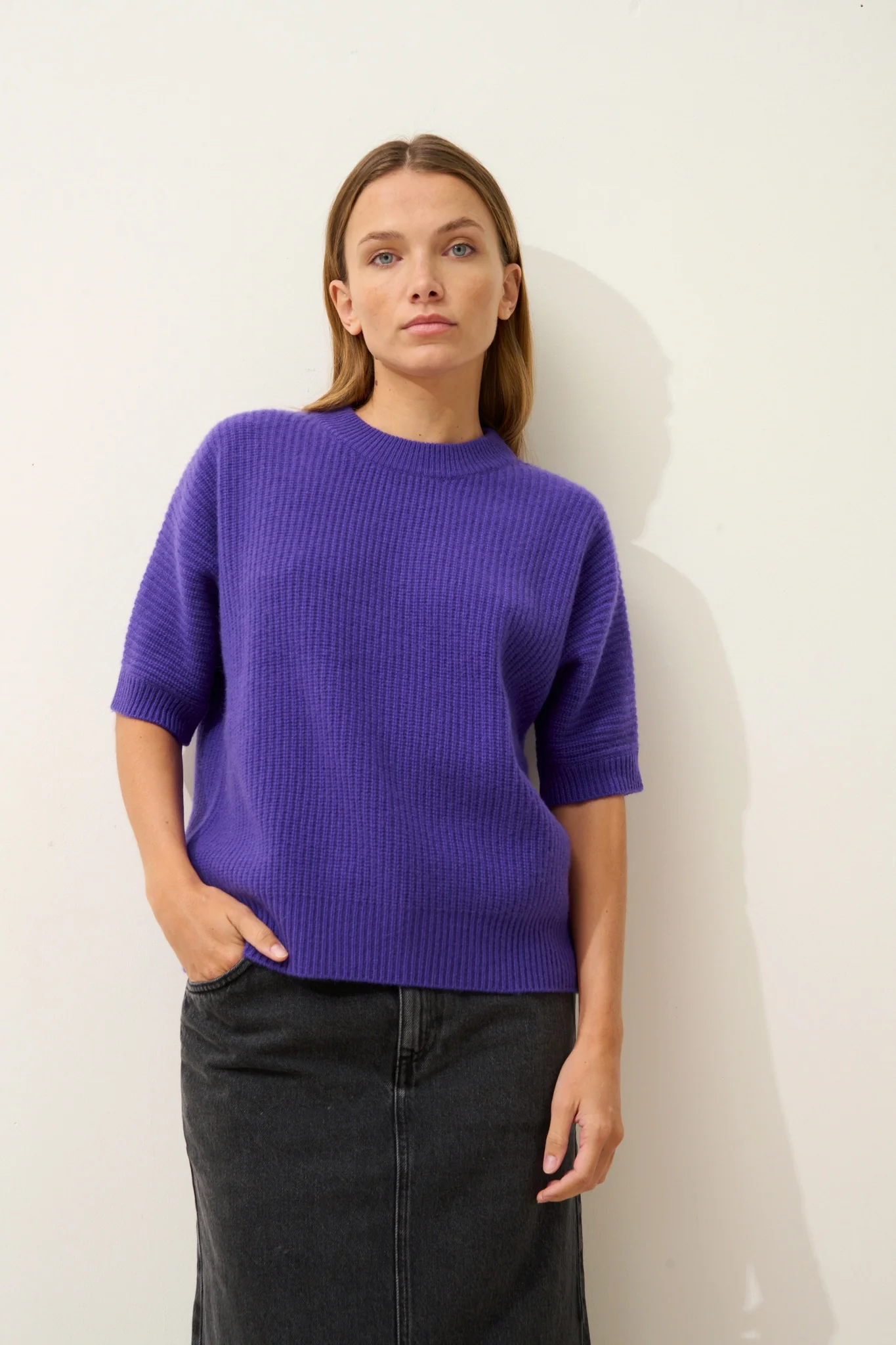 ÉRINA t-shirt col bateau chauve souris 4 fils améthyste – Image 2