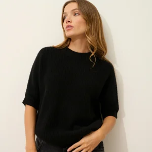 ÉRINA t-shirt col bateau chauve souris 4 fils noir