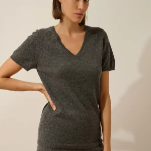 GLAMIS t-shirt col v anthracite chiné