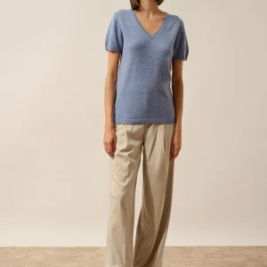 GLAMIS t-shirt col v sky chiné