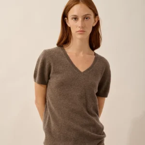 GLAMIS t-shirt col v taupe chiné