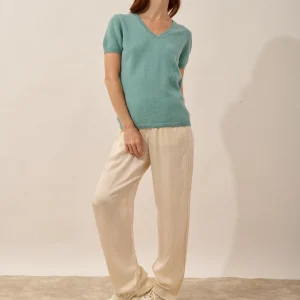 GLAMIS t-shirt col v vert chiné