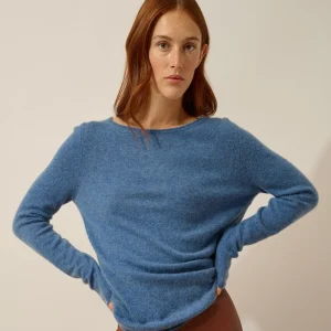 GRACE pull col bateau bleu denim