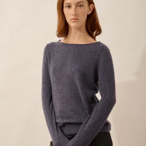 GRACE pull col bateau violet gris chiné