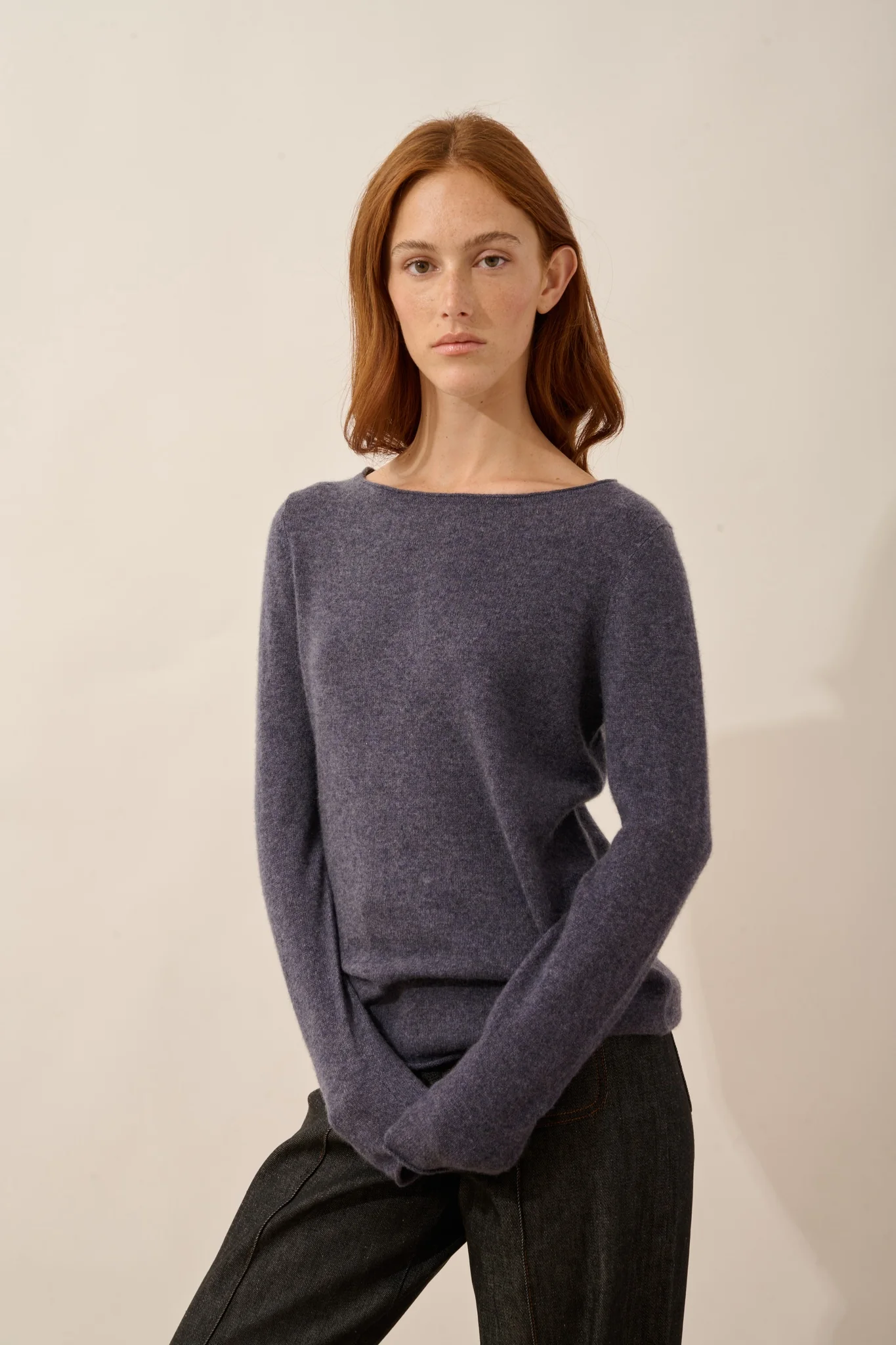 GRACE pull col bateau violet gris chiné – Image 2