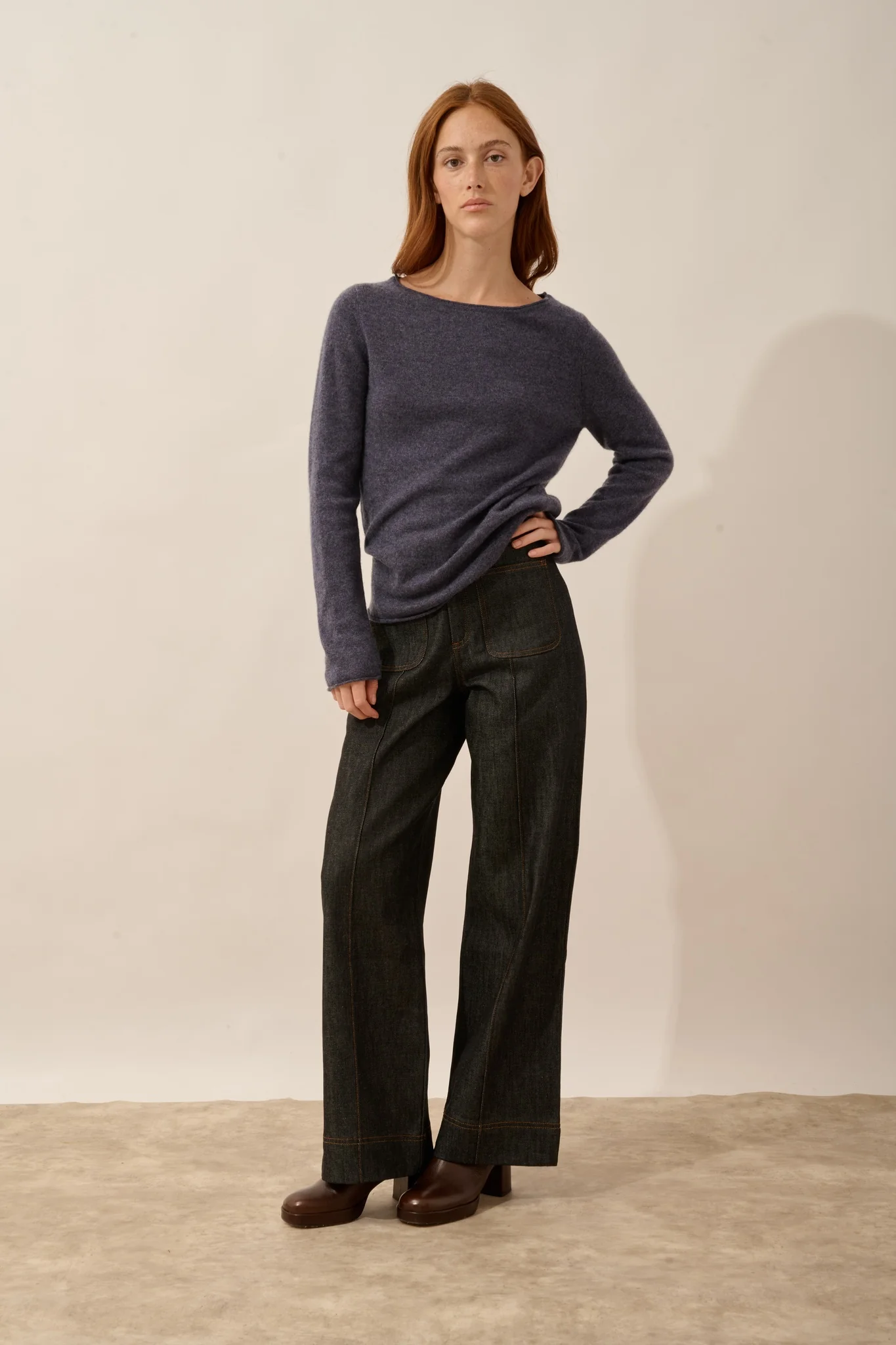 GRACE pull col bateau violet gris chiné – Image 3