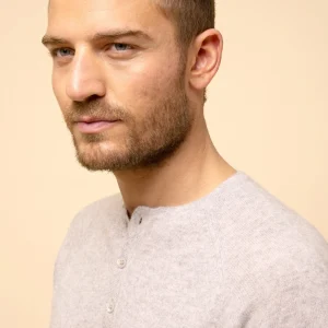 GUZMAN pull col tunisien gris clair chiné