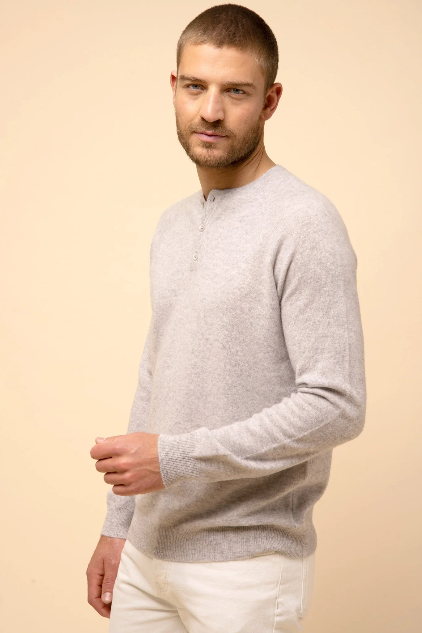 GUZMAN pull col tunisien gris clair chiné – Image 4