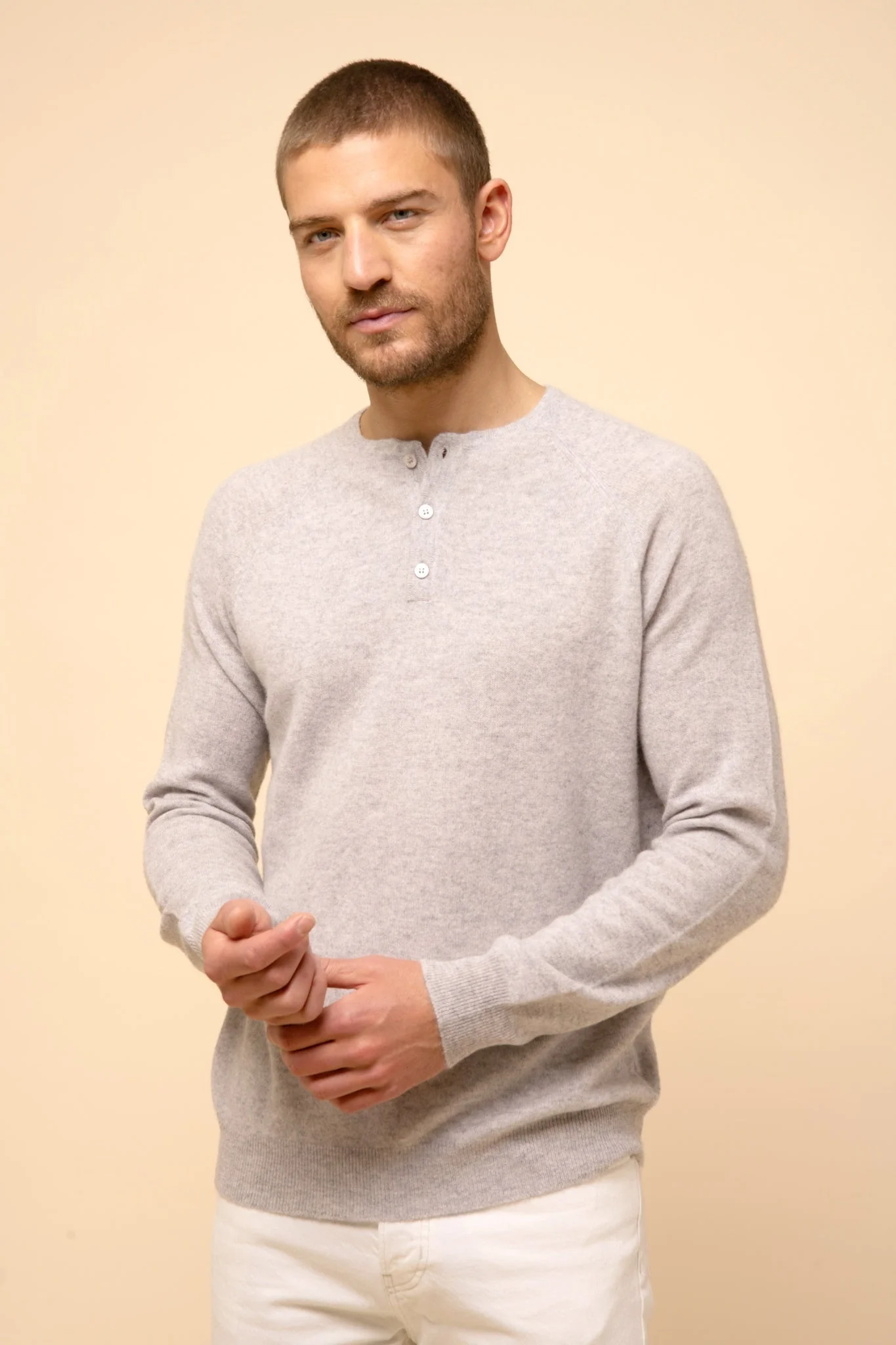 GUZMAN pull col tunisien gris clair chiné – Image 5