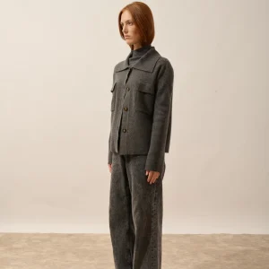 HEKLA veste boutonnée col chemise anthracite chiné