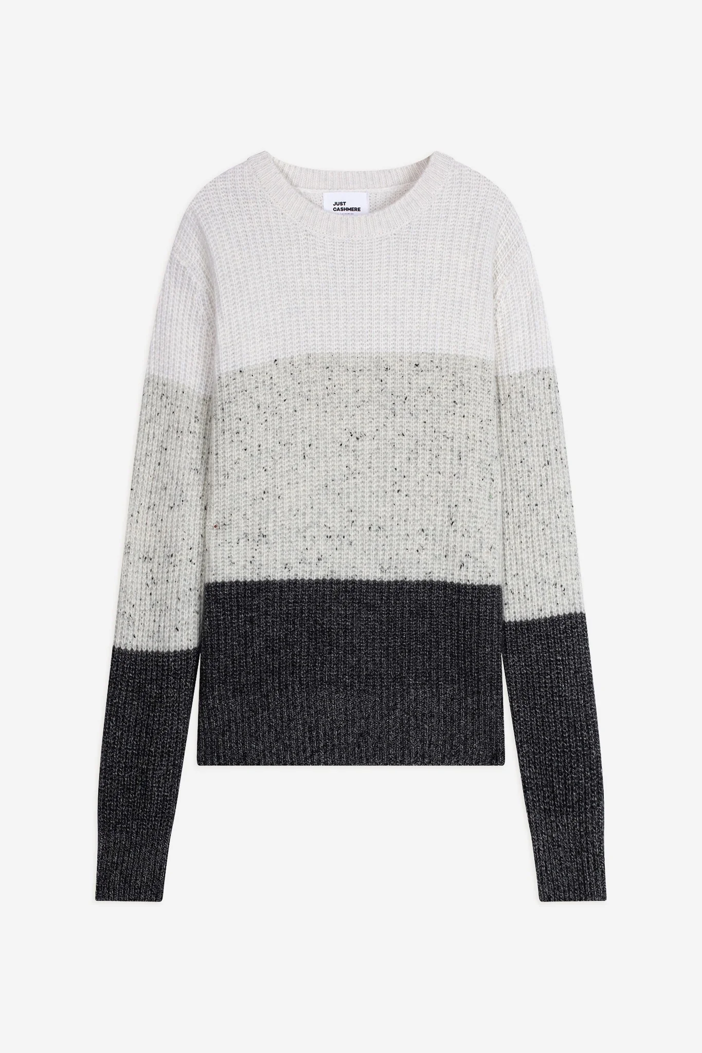 ILYANA pull col rond 6 fils tri-color blanc chiné/(gris/noir)/(noir/blanc) – Image 7