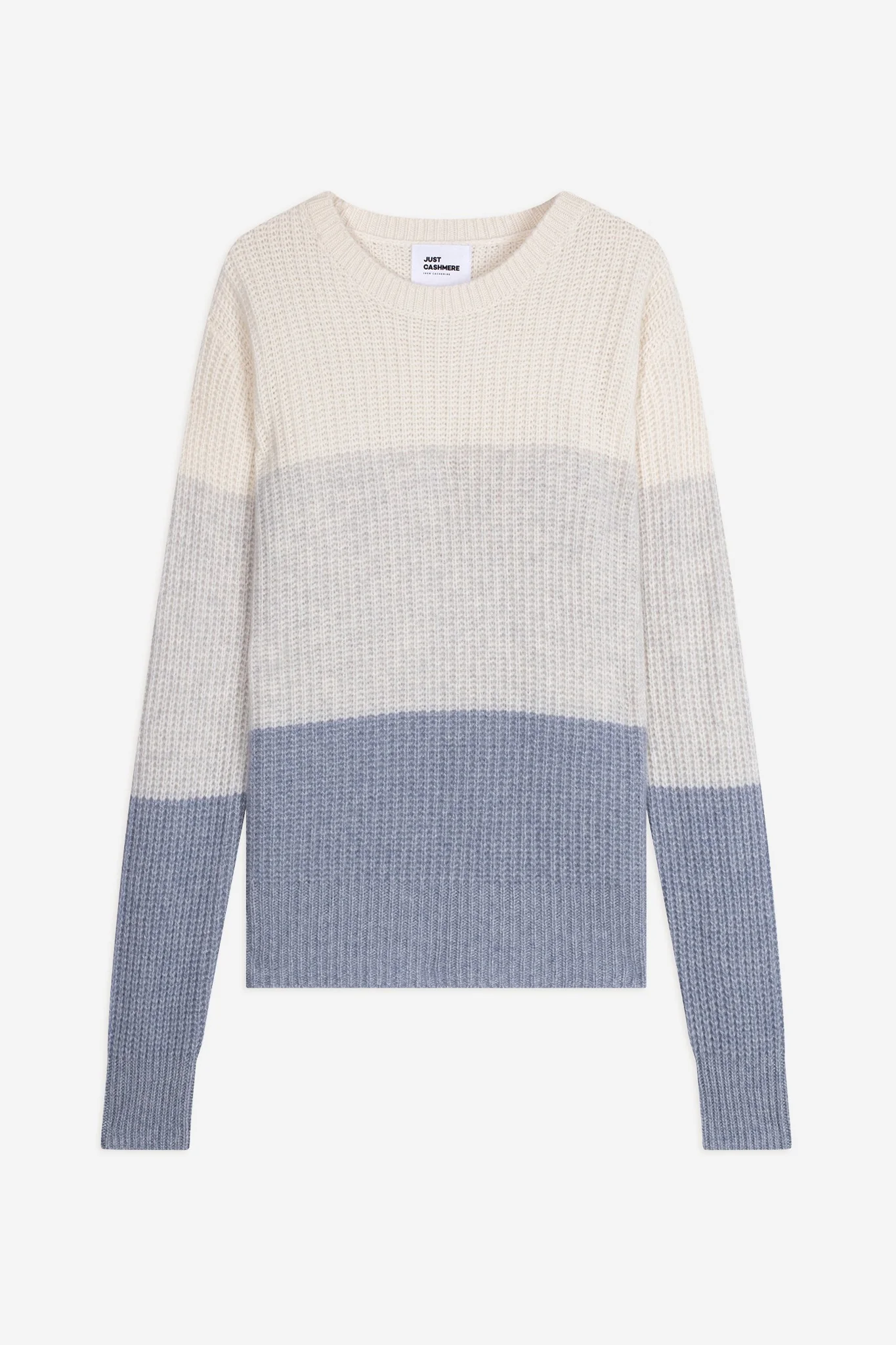 ILYANA pull col rond 6 fils tri-color ivoire/gris perle chiné/bleu ivoire – Image 7