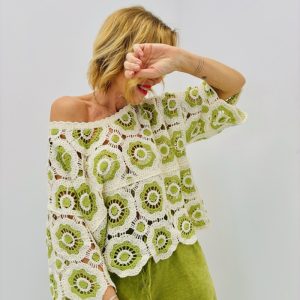 Pull Crochet Bohème à Motifs Floraux