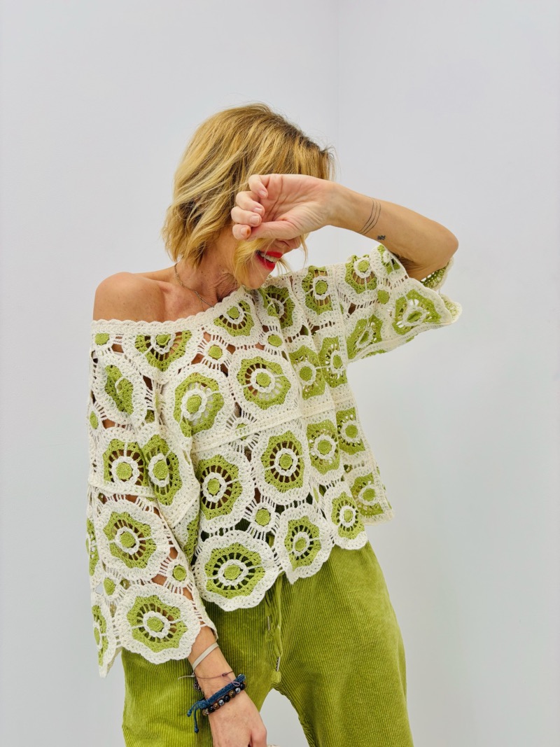 Pull Crochet Bohème à Motifs Floraux - Image 2