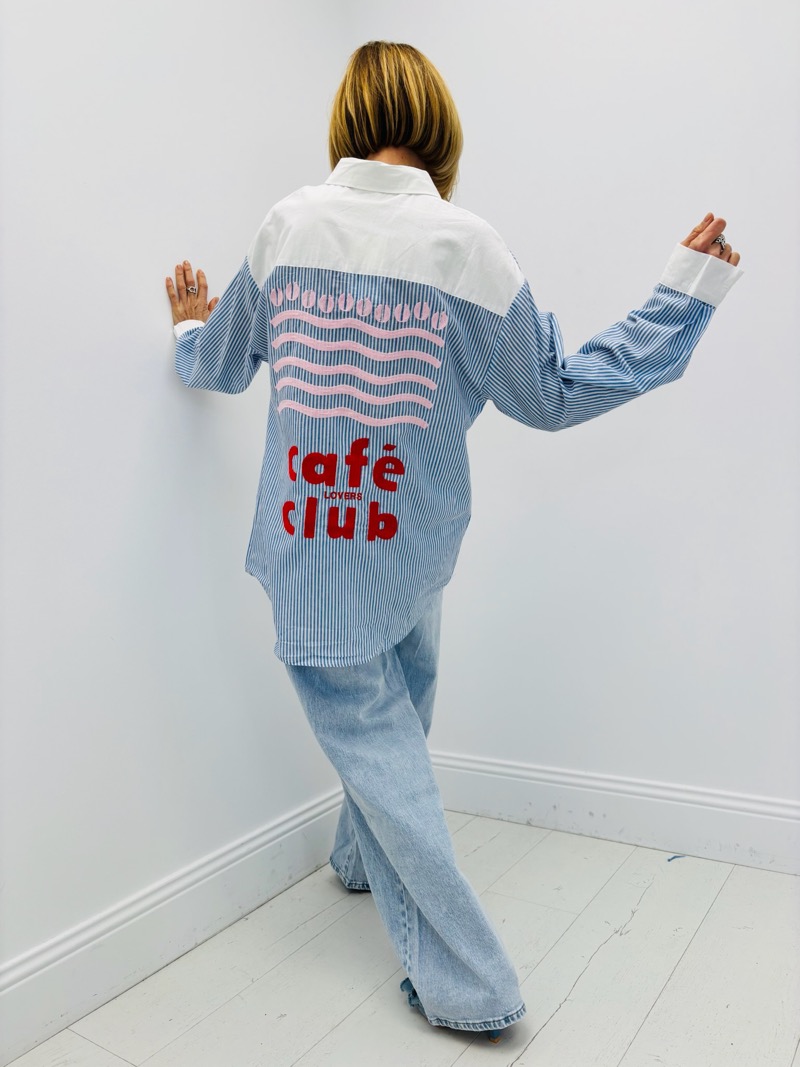 Chemise Rayée en Coton au Dos Brodé “Café Lovers Club” – Image 5
