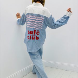 Chemise Rayée en Coton au Dos Brodé “Café Lovers Club”