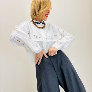 Chemise Brodée En Coton À Col Montant