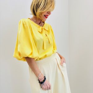 Blouse Fluide À Nœud Encolure Et Manches Ballon – Marque Ema Blues