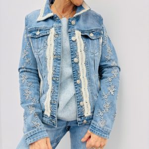 Veste En Jean Brodée À Détails Dentelle